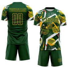 Load image into Gallery viewer, Custom Green Red White-Gold Geometric Asymmetry Shatter Sublimation Soccer Uniform Jersey
