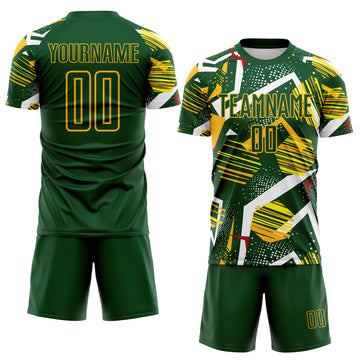 Custom Green Red White-Gold Geometric Asymmetry Shatter Sublimation Soccer Uniform Jersey