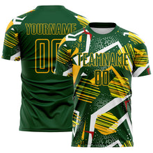 Load image into Gallery viewer, Custom Green Red White-Gold Geometric Asymmetry Shatter Sublimation Soccer Uniform Jersey
