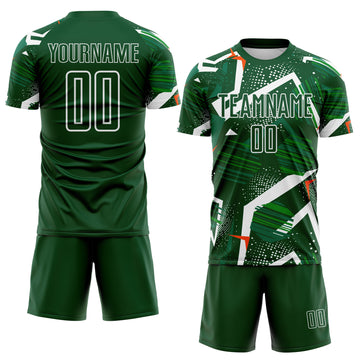 Custom Green Orange-White Geometric Asymmetry Shatter Sublimation Soccer Uniform Jersey