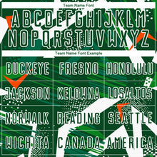 Load image into Gallery viewer, Custom Green Orange-White Geometric Asymmetry Shatter Sublimation Soccer Uniform Jersey
