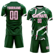 Load image into Gallery viewer, Custom Green White-Pink Geometric Asymmetry Shatter Sublimation Soccer Uniform Jersey
