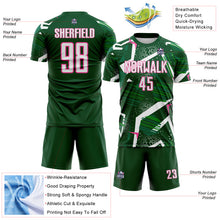 Load image into Gallery viewer, Custom Green White-Pink Geometric Asymmetry Shatter Sublimation Soccer Uniform Jersey
