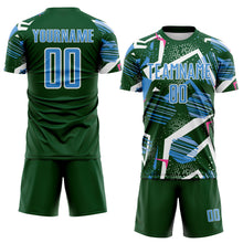 Load image into Gallery viewer, Custom Green Powder Blue Pink-White Geometric Asymmetry Shatter Sublimation Soccer Uniform Jersey
