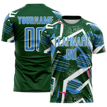 Load image into Gallery viewer, Custom Green Powder Blue Pink-White Geometric Asymmetry Shatter Sublimation Soccer Uniform Jersey

