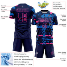 Load image into Gallery viewer, Custom Navy Pink-Blue Abstract Geometric Stripe Fragment Sublimation Soccer Uniform Jersey
