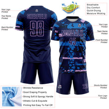 Load image into Gallery viewer, Custom Navy Light Purple-Blue Abstract Geometric Stripe Fragment Sublimation Soccer Uniform Jersey
