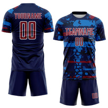 Load image into Gallery viewer, Custom Navy Crimson Blue-White Abstract Geometric Stripe Fragment Sublimation Soccer Uniform Jersey
