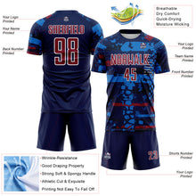 Load image into Gallery viewer, Custom Navy Crimson Blue-White Abstract Geometric Stripe Fragment Sublimation Soccer Uniform Jersey
