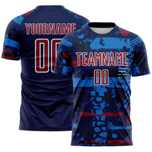 Load image into Gallery viewer, Custom Navy Crimson Blue-White Abstract Geometric Stripe Fragment Sublimation Soccer Uniform Jersey
