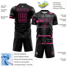 Load image into Gallery viewer, Custom Black Pink-Gray Abstract Geometric Stripe Fragment Sublimation Soccer Uniform Jersey
