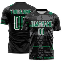 Load image into Gallery viewer, Custom Black Kelly Green Gray-White Abstract Geometric Stripe Fragment Sublimation Soccer Uniform Jersey
