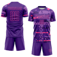 Load image into Gallery viewer, Custom Purple-Pink Abstract Geometric Stripe Fragment Sublimation Soccer Uniform Jersey
