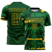 Laden Sie das Bild in den Galerie-Viewer, Custom Green-Gold Abstract Geometric Stripe Fragment Sublimation Soccer Uniform Jersey
