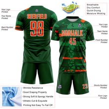 Laden Sie das Bild in den Galerie-Viewer, Custom Green Orange-White Abstract Geometric Stripe Fragment Sublimation Soccer Uniform Jersey
