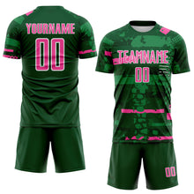 Laden Sie das Bild in den Galerie-Viewer, Custom Green Pink-White Abstract Geometric Stripe Fragment Sublimation Soccer Uniform Jersey
