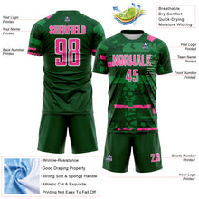 Laden Sie das Bild in den Galerie-Viewer, Custom Green Pink-White Abstract Geometric Stripe Fragment Sublimation Soccer Uniform Jersey
