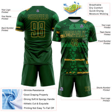 Charger l'image dans la galerie, Custom Green-Old Gold Abstract Geometric Stripe Fragment Sublimation Soccer Uniform Jersey
