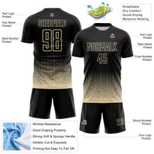 Laden Sie das Bild in den Galerie-Viewer, Custom Black-Cream Fade Wave Lines Splatter Sublimation Soccer Uniform Jersey
