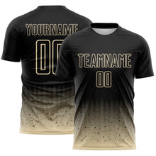 Laden Sie das Bild in den Galerie-Viewer, Custom Black-Cream Fade Wave Lines Splatter Sublimation Soccer Uniform Jersey
