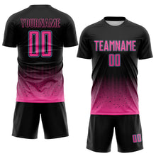 Laden Sie das Bild in den Galerie-Viewer, Custom Black Pink-Light Blue Fade Wave Lines Splatter Sublimation Soccer Uniform Jersey
