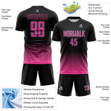 Laden Sie das Bild in den Galerie-Viewer, Custom Black Pink-Light Blue Fade Wave Lines Splatter Sublimation Soccer Uniform Jersey
