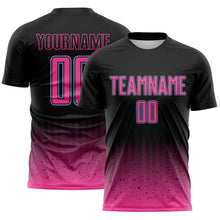 Laden Sie das Bild in den Galerie-Viewer, Custom Black Pink-Light Blue Fade Wave Lines Splatter Sublimation Soccer Uniform Jersey
