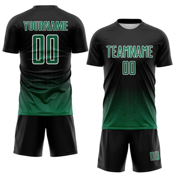 Custom Black Kelly Green-White Fade Wave Lines Splatter Sublimation Soccer Uniform Jersey