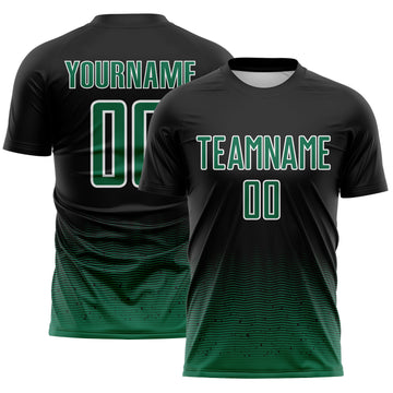 Custom Black Kelly Green-White Fade Wave Lines Splatter Sublimation Soccer Uniform Jersey