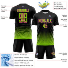 Laden Sie das Bild in den Galerie-Viewer, Custom Black Neon Green-Pink Fade Wave Lines Splatter Sublimation Soccer Uniform Jersey

