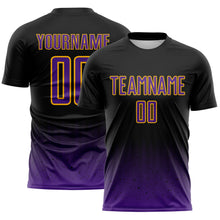 Загрузить изображение в средство просмотра галереи, Custom Black Purple-Gold Fade Wave Lines Splatter Sublimation Soccer Uniform Jersey
