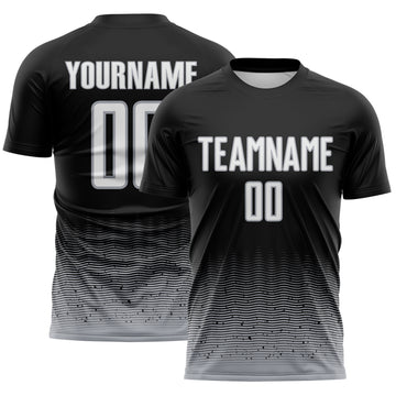 Custom Black White-Gray Fade Wave Lines Splatter Sublimation Soccer Uniform Jersey