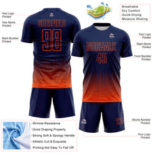 Laden Sie das Bild in den Galerie-Viewer, Custom Navy-Orange Fade Wave Lines Splatter Sublimation Soccer Uniform Jersey
