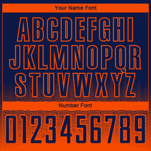 Laden Sie das Bild in den Galerie-Viewer, Custom Navy-Orange Fade Wave Lines Splatter Sublimation Soccer Uniform Jersey
