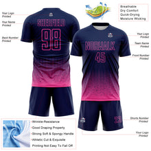 Charger l'image dans la galerie, Custom Navy-Pink Fade Wave Lines Splatter Sublimation Soccer Uniform Jersey
