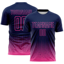Charger l'image dans la galerie, Custom Navy-Pink Fade Wave Lines Splatter Sublimation Soccer Uniform Jersey
