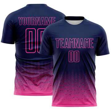 Custom Navy-Pink Fade Wave Lines Splatter Sublimation Soccer Uniform Jersey