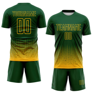 Custom Green-Gold Fade Wave Lines Splatter Sublimation Soccer Uniform Jersey