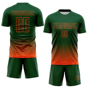 Custom Green-Orange Fade Wave Lines Splatter Sublimation Soccer Uniform Jersey
