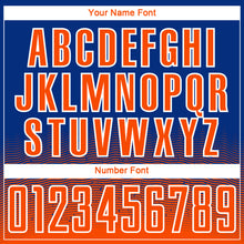 Charger l'image dans la galerie, Custom Royal Orange-White Fade Wave Lines Splatter Sublimation Soccer Uniform Jersey
