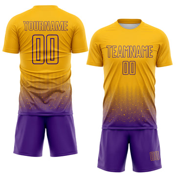 Custom Gold-Purple Fade Wave Lines Splatter Sublimation Soccer Uniform Jersey