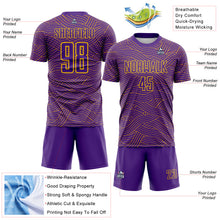 Laden Sie das Bild in den Galerie-Viewer, Custom Purple-Gold Abstract Wave Lines Interlocking Sublimation Soccer Uniform Jersey
