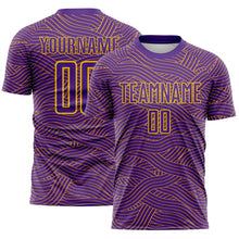 Laden Sie das Bild in den Galerie-Viewer, Custom Purple-Gold Abstract Wave Lines Interlocking Sublimation Soccer Uniform Jersey
