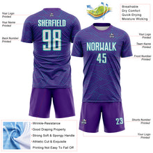Charger l'image dans la galerie, Custom Purple White-Aqua Abstract Wave Lines Interlocking Sublimation Soccer Uniform Jersey
