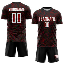 Laden Sie das Bild in den Galerie-Viewer, Custom Black White-Red Abstract Wave Lines Interlocking Sublimation Soccer Uniform Jersey
