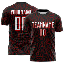 Laden Sie das Bild in den Galerie-Viewer, Custom Black White-Red Abstract Wave Lines Interlocking Sublimation Soccer Uniform Jersey
