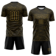Laden Sie das Bild in den Galerie-Viewer, Custom Black-Old Gold Abstract Wave Lines Interlocking Sublimation Soccer Uniform Jersey
