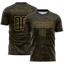Laden Sie das Bild in den Galerie-Viewer, Custom Black-Old Gold Abstract Wave Lines Interlocking Sublimation Soccer Uniform Jersey
