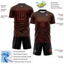 Laden Sie das Bild in den Galerie-Viewer, Custom Black-Orange Abstract Wave Lines Interlocking Sublimation Soccer Uniform Jersey
