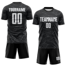 Laden Sie das Bild in den Galerie-Viewer, Custom Black White-Gray Abstract Wave Lines Interlocking Sublimation Soccer Uniform Jersey
